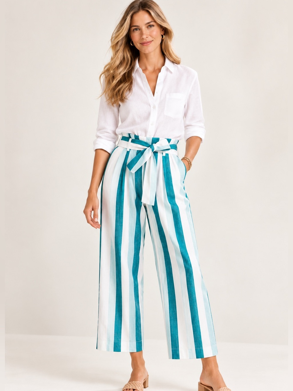 NWT J Crew Paper-bag linen pant in cabana stripe Size 12